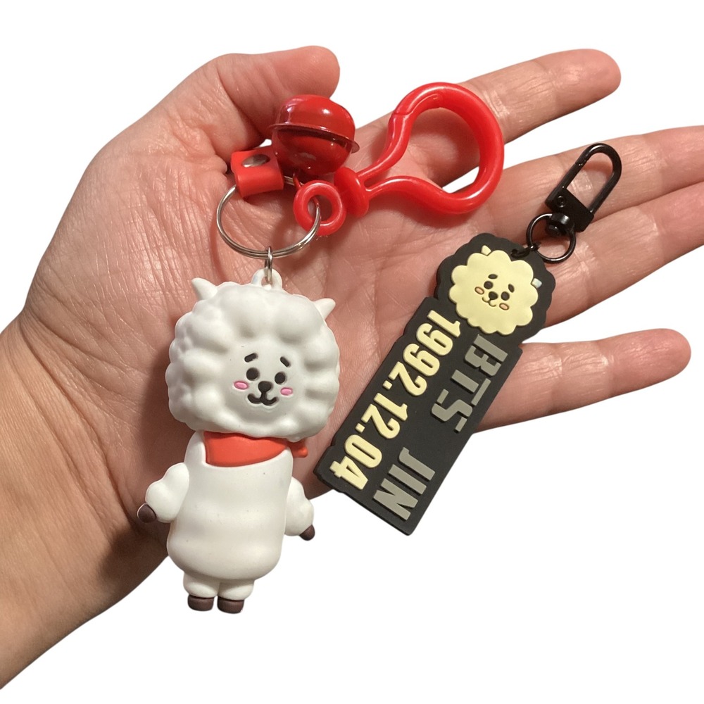 BTS BT21 RJ Jin Keychain Set 3D Figure Red Bell and Birthday Strap 3 Inch